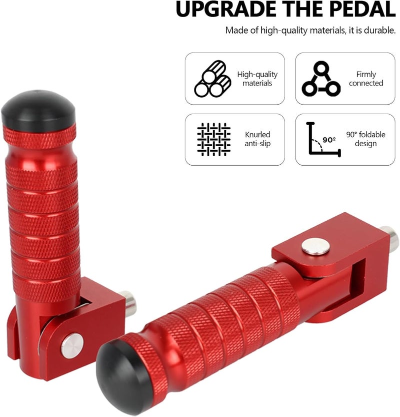 MOCODUO Motorcycle M8 Universal Foot Pegs CNC Foldable & Anti-Skid 90 Degree Motorbike Pegs Fits for Super 73, Motorcycle, Bicycle, Mini Bike, Electric Motor, ATVs, UTVs, Go Karts, Quads, Scooters Red - Image 3